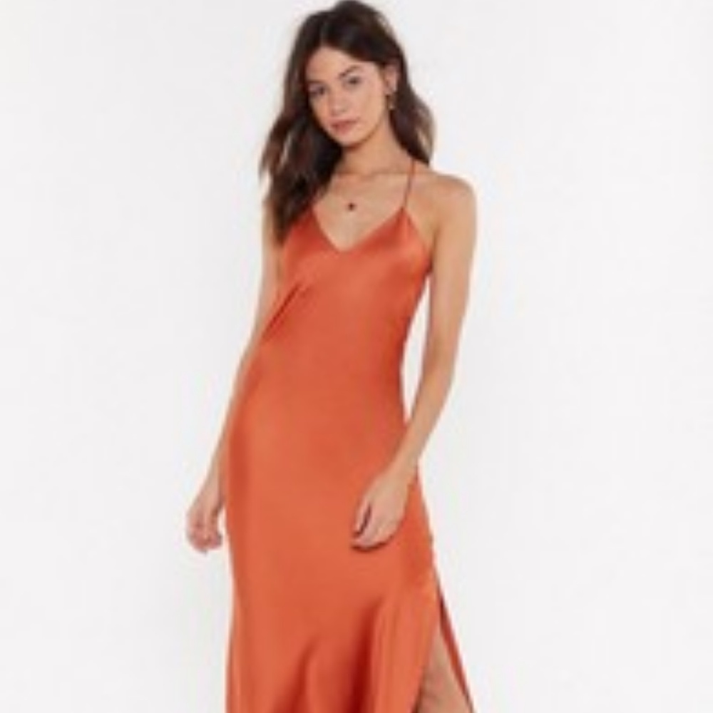Rust Midi Satin Dress